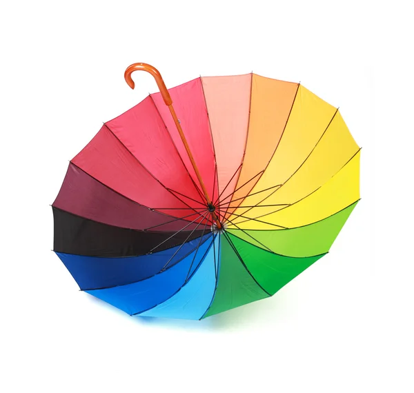 Aberto multicoloredd guarda-chuva lidar com isolado no backgr branco — Fotografia de Stock