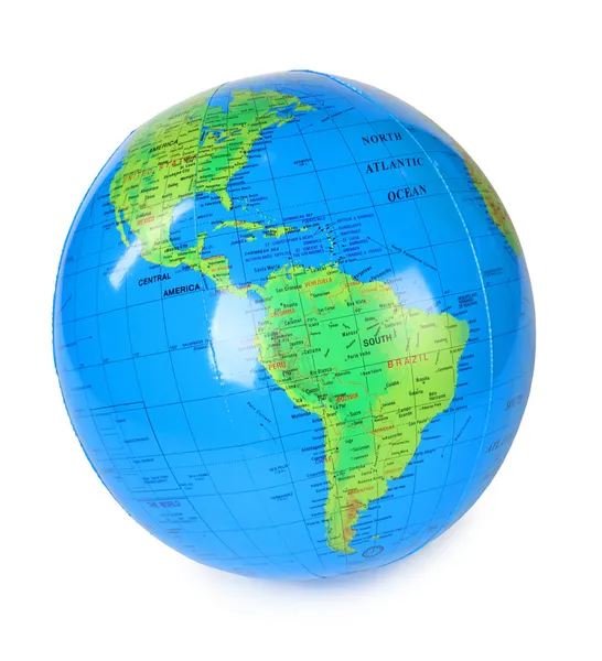 Widok duży nadmuchiwany Globus w Ameryce na białym tle na biały deseń — Zdjęcie stockowe