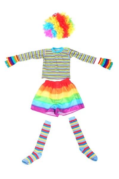 Wielobarwny zabawny clown sukienka na białym tle na białym tle — Zdjęcie stockowe