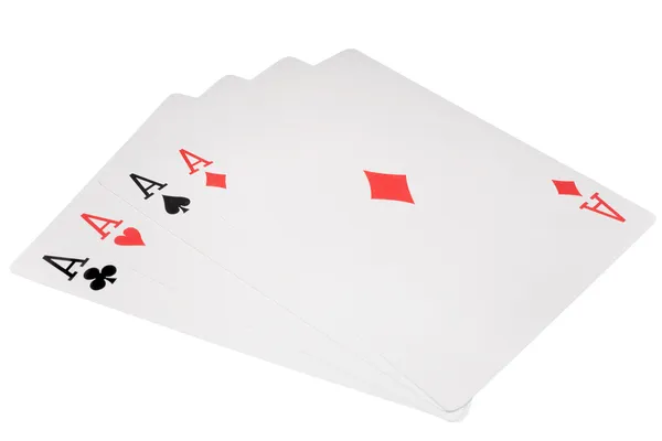 Dört as izole kart beyaz arka plan üzerinde oynarken, poke kartları — Stok fotoğraf