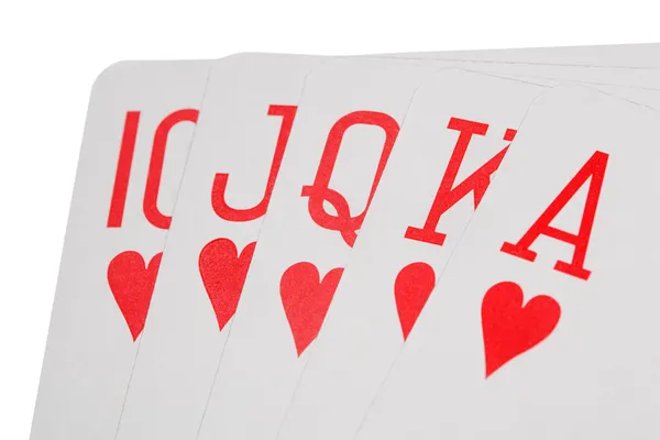 Jugando cartas de color de corazones aislados sobre fondo blanco , — Foto de Stock