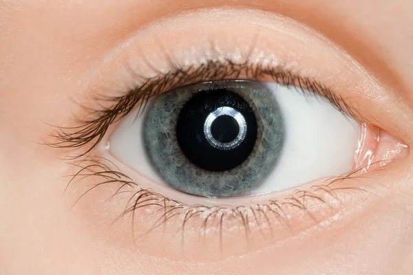 Right blue eye of child with long eyelashes close up — Stock Photo, Image