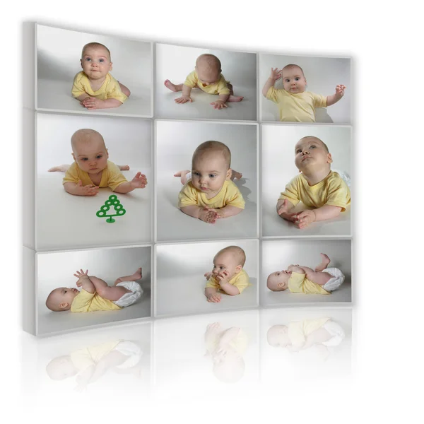 Collage on white background as TV from many photos child — Stockfoto