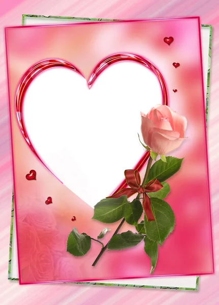 Cadre coeur avec collage fleur rose — Photo