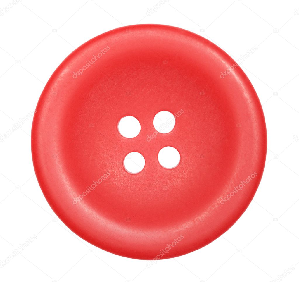 Red button for clothes isolated on white background, top view