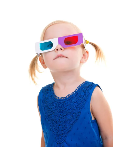 Κορίτσι μικρό παιδί φορώντας γυαλιά 3d — Φωτογραφία Αρχείου