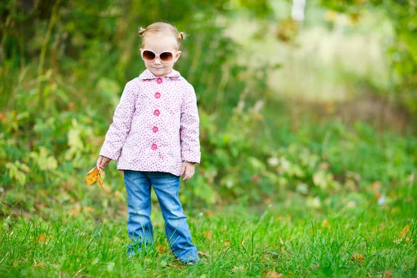 Χαριτωμένο κορίτσι στο πάρκο φθινόπωρο — Φωτογραφία Αρχείου