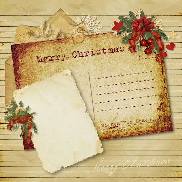 Vintage Hintergrund mit alter Weihnachtskarte — Stockfoto