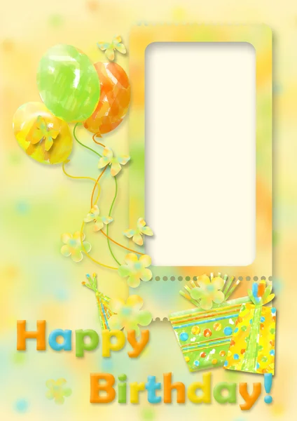 Открытка на день рождения с воздушными шарами — стоковое фото