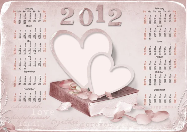 Kalender 2012 voor liefde. week begint met zondag — Stockfoto