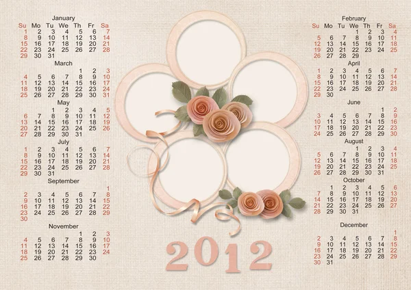 Retro naptár 2012-a család - a héten kezdődik vasárnap — Stock Fotó