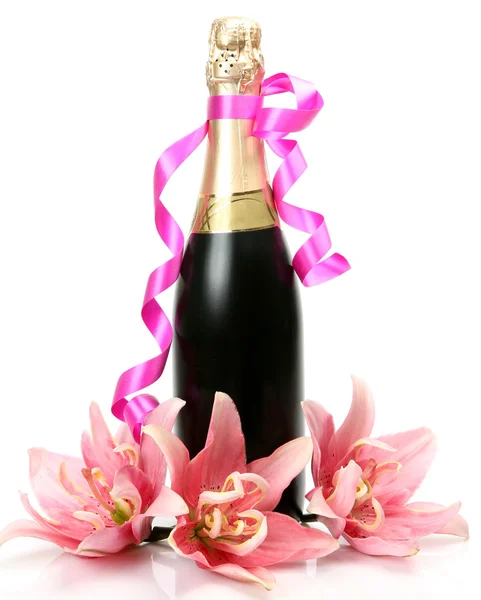 Champanhe e lírio rosa — Fotografia de Stock