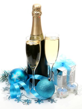 Wine and New Year's ornaments clipart