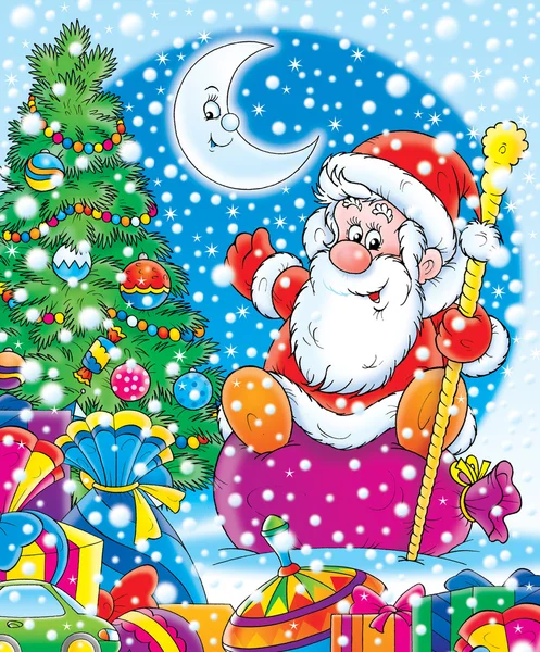 산타 클로스와 크리스마스 트리 — 스톡 사진