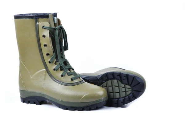 Green rubber boots for men white background — Stock Photo, Image