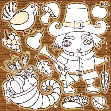 Thanksgiving elements on the wooden background. clipart