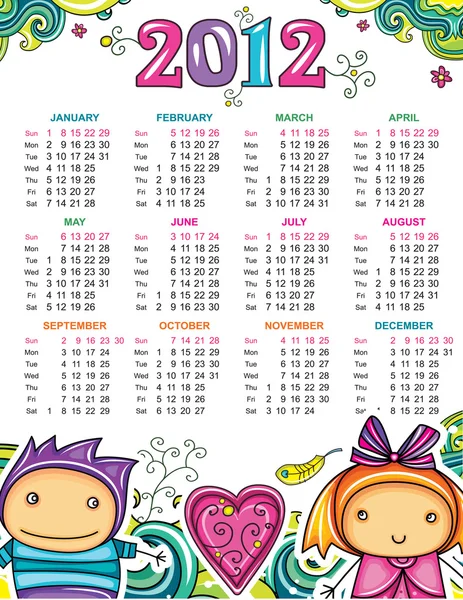 Calendar for 2012 with children — Stock Vector