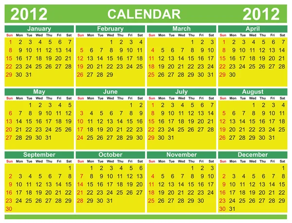 Calendario colorido para 2012 — Archivo Imágenes Vectoriales