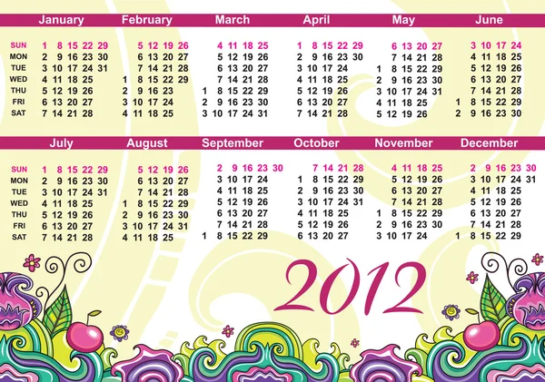 Calendario colorato per il 2012 — Vettoriale Stock