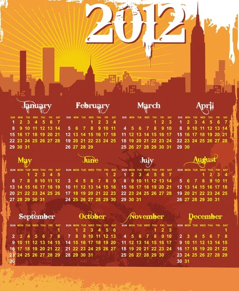 Grunge calendrier urbain 2012 commence dimanche — Image vectorielle