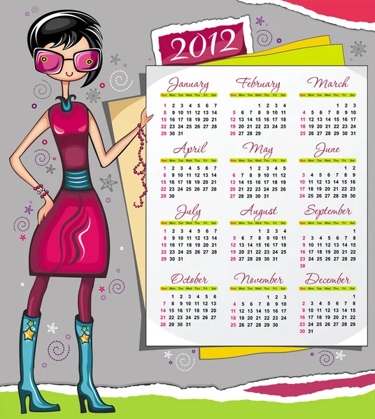 2012 calendar with fashion girl — Stock Vector