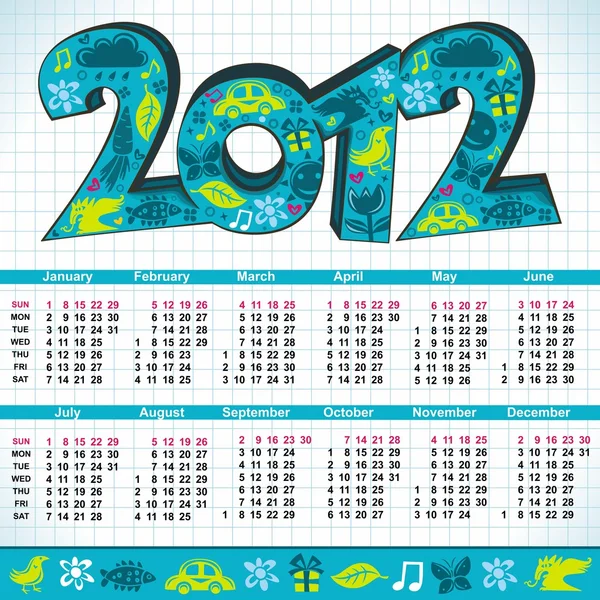 Calendrier du Nouvel An 2012 — Image vectorielle