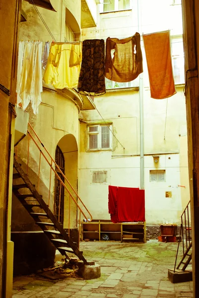 stock image Laundry drying in the courtyard