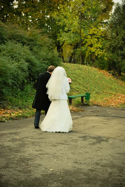 在公园的新婚夫妇 — 图库照片