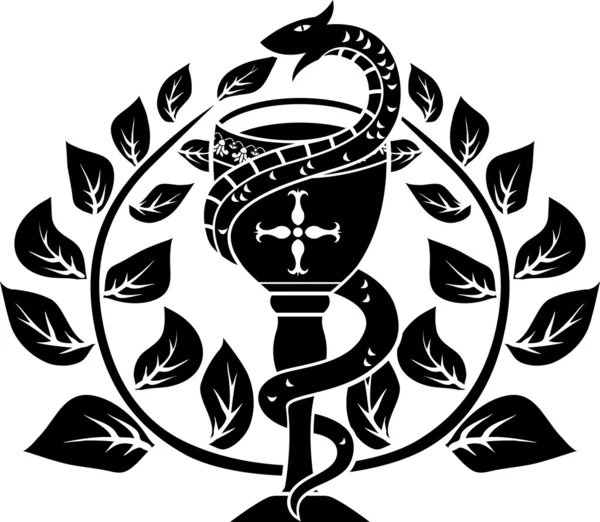 Змея на чаше с лавровым венком — стоковый вектор