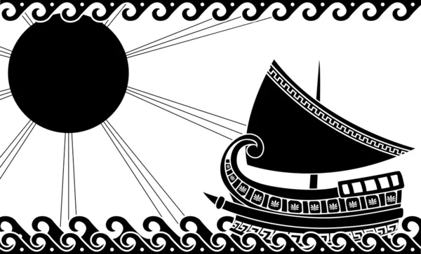Loď v oceánu v klasickém řeckém stylu — Stockový vektor