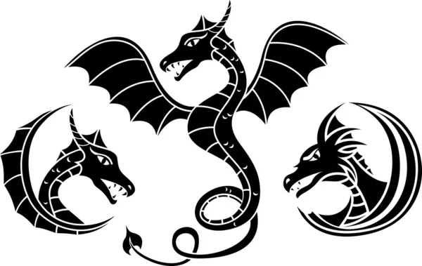 Dragon set stencil — Stock Vector