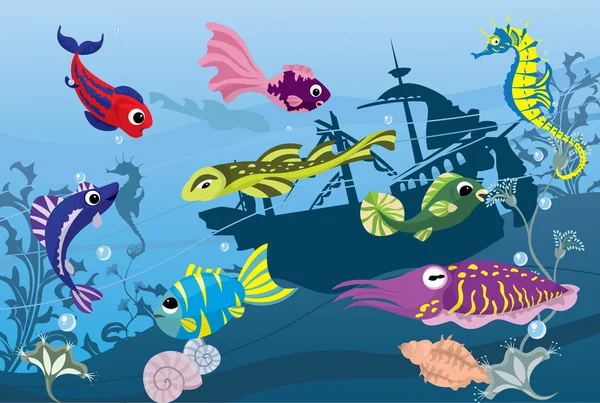 Vie sous-marine en mer — Image vectorielle