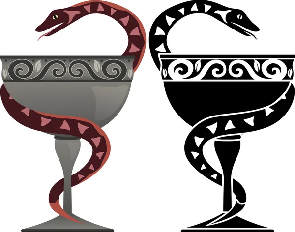 Snake on a bowl in two variants — Stock Vector