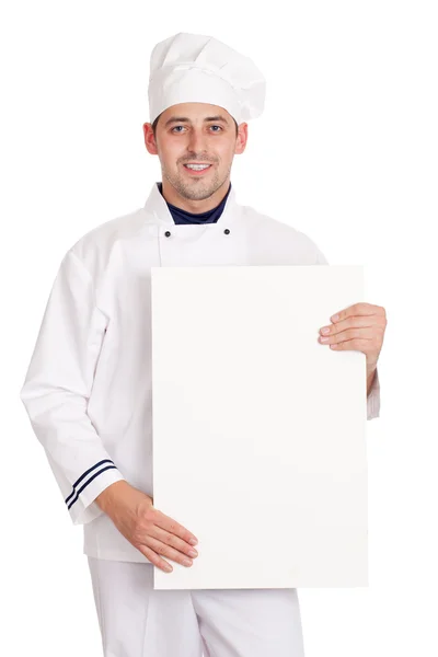 stock image Male chef with menu.