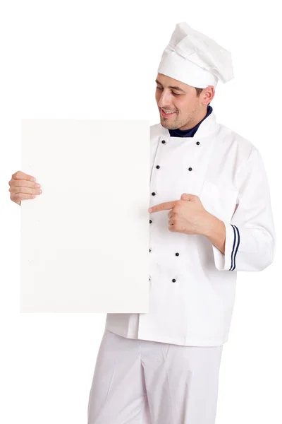 Male chef with menu. — Stock Photo, Image