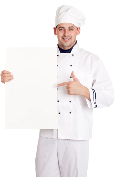 Chefe masculino com menu . — Fotografia de Stock