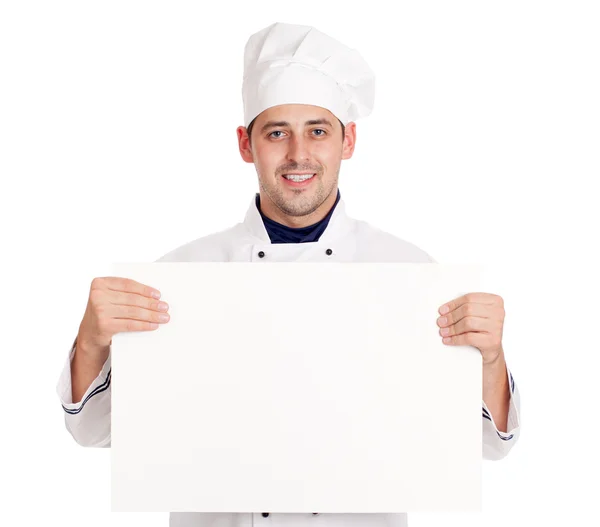 Male chef with menu. — Stock Photo, Image