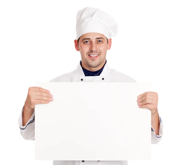 Chefe masculino com menu . — Fotografia de Stock