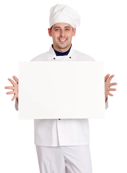 stock image Male chef with menu.