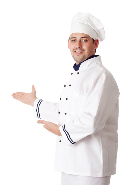 Male chef welcoming. — Stock Photo, Image