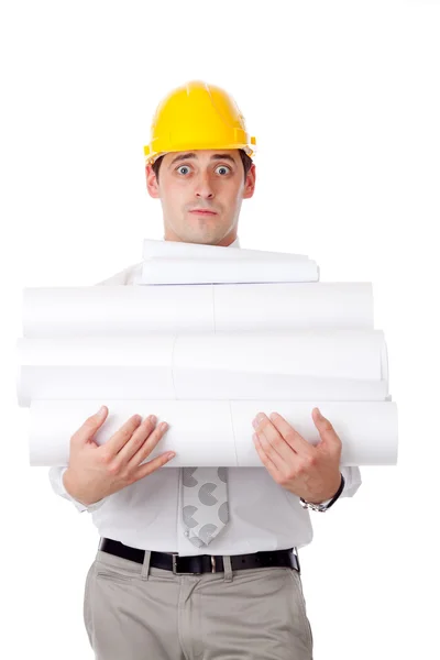 Young man with blueprints. — Stock Photo, Image