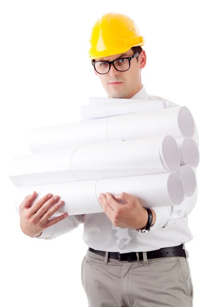 Young man with blueprints. — Stock Photo, Image