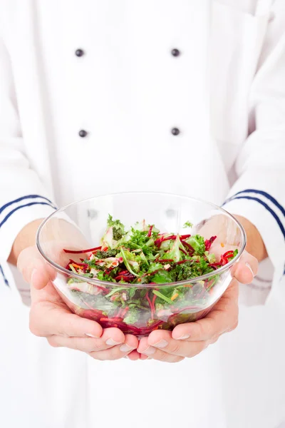 Hands with salad — Stock Photo, Image