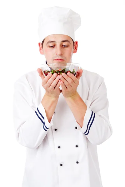 Шеф-кухар з салатом — стокове фото