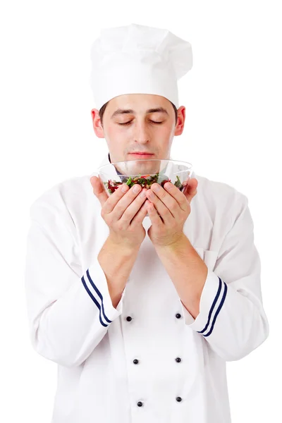 Chef con insalata — Foto Stock
