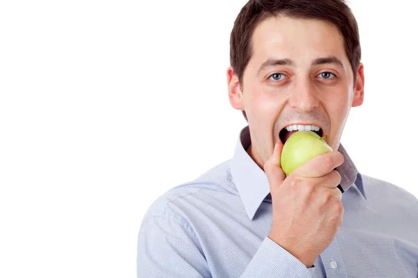 Mann mit grünem Apfel. — Stockfoto