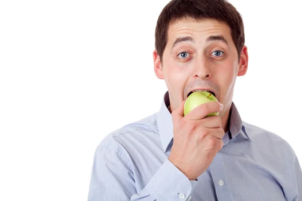 Άνθρωπος με πράσινο μήλο. — Φωτογραφία Αρχείου