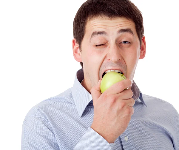 Mann mit grünem Apfel. — Stockfoto