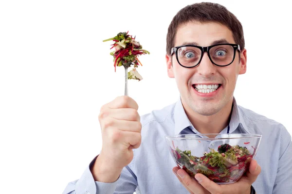 Man and salad — Stock Photo, Image