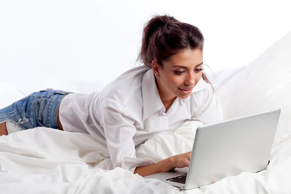Woman with laptop Stock Image
